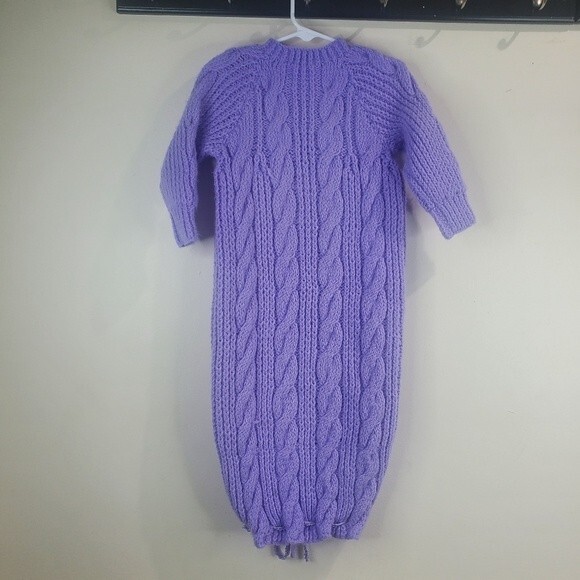 Handmade vintage knitted purple gown with ribbon tie size 0-9 - Picture 5 of 5